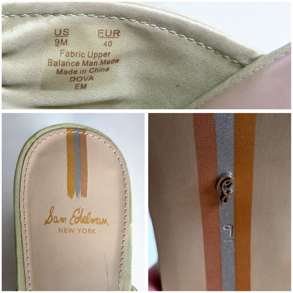 Sam Edelman Cork Platform Slip-On Sandals, Green Satin & Cork, EUC Size 9 - Picture 13 of 16